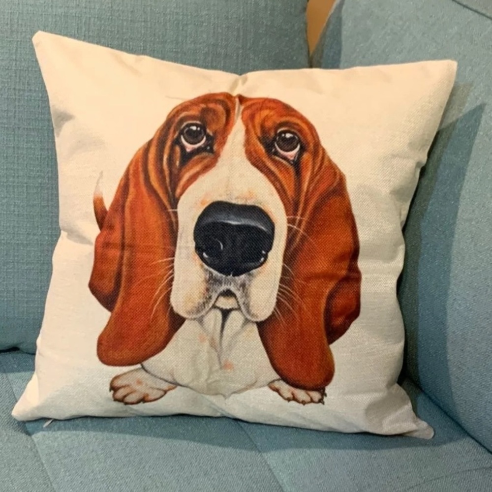 18x18 Burlap Basset Hound Pillow Cover Case